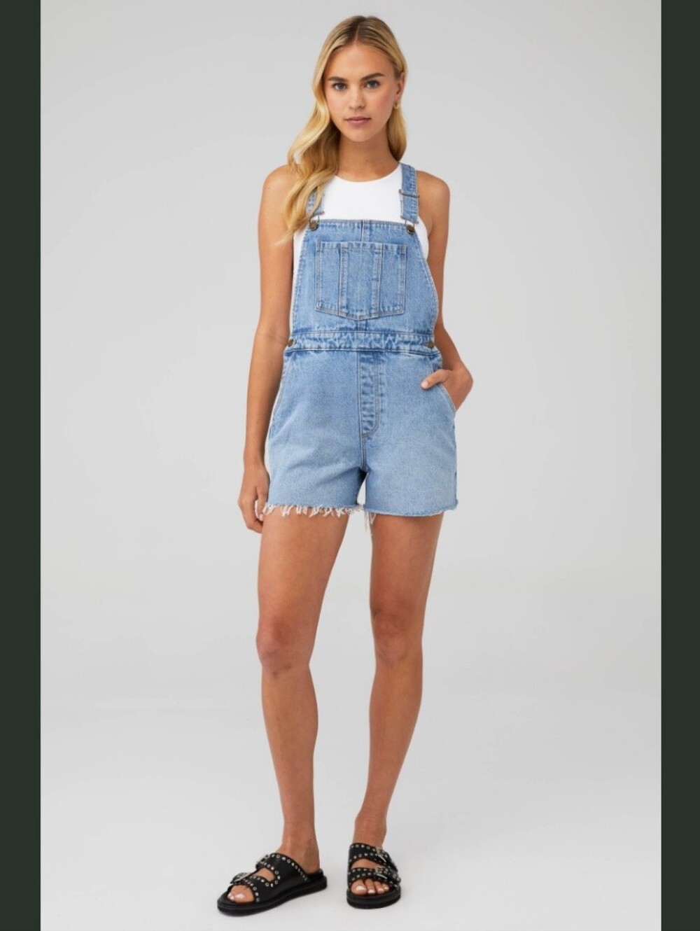 Rollas Overalls Denim Shortalls Bohobo Jean Shorts Raw Frayed Hems Sz 26 Blue